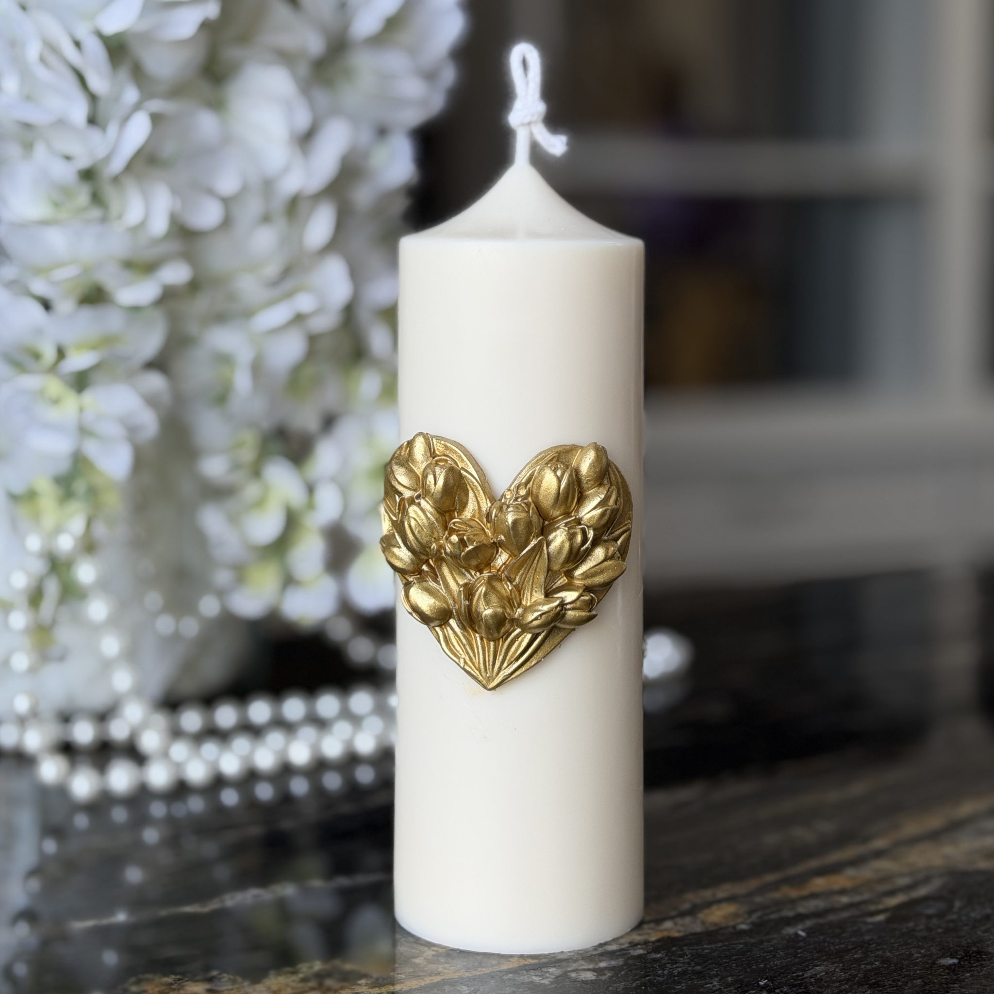 Świeca Pillar L złote Tulipany