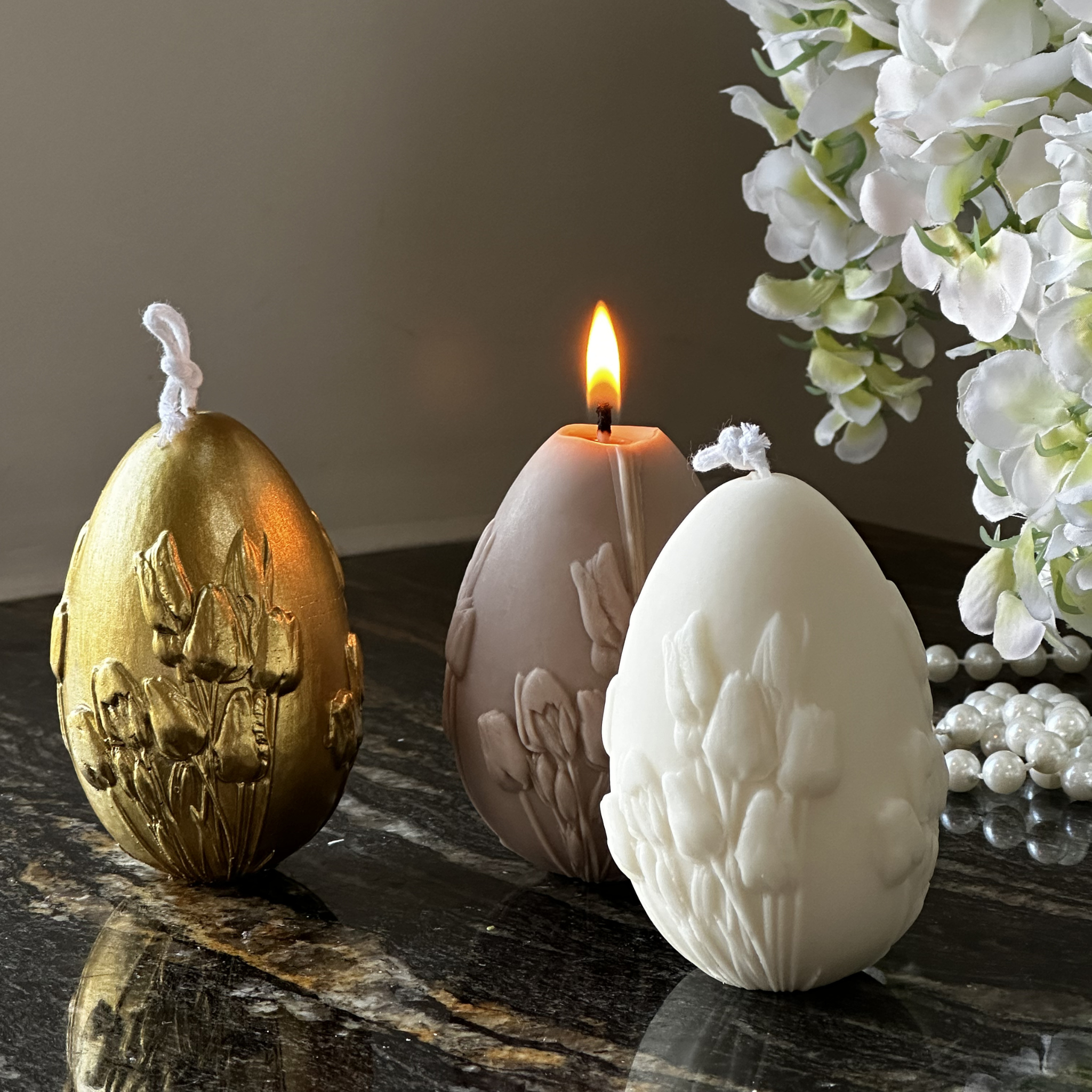 Świeca Jajko Pisanka Tulipany