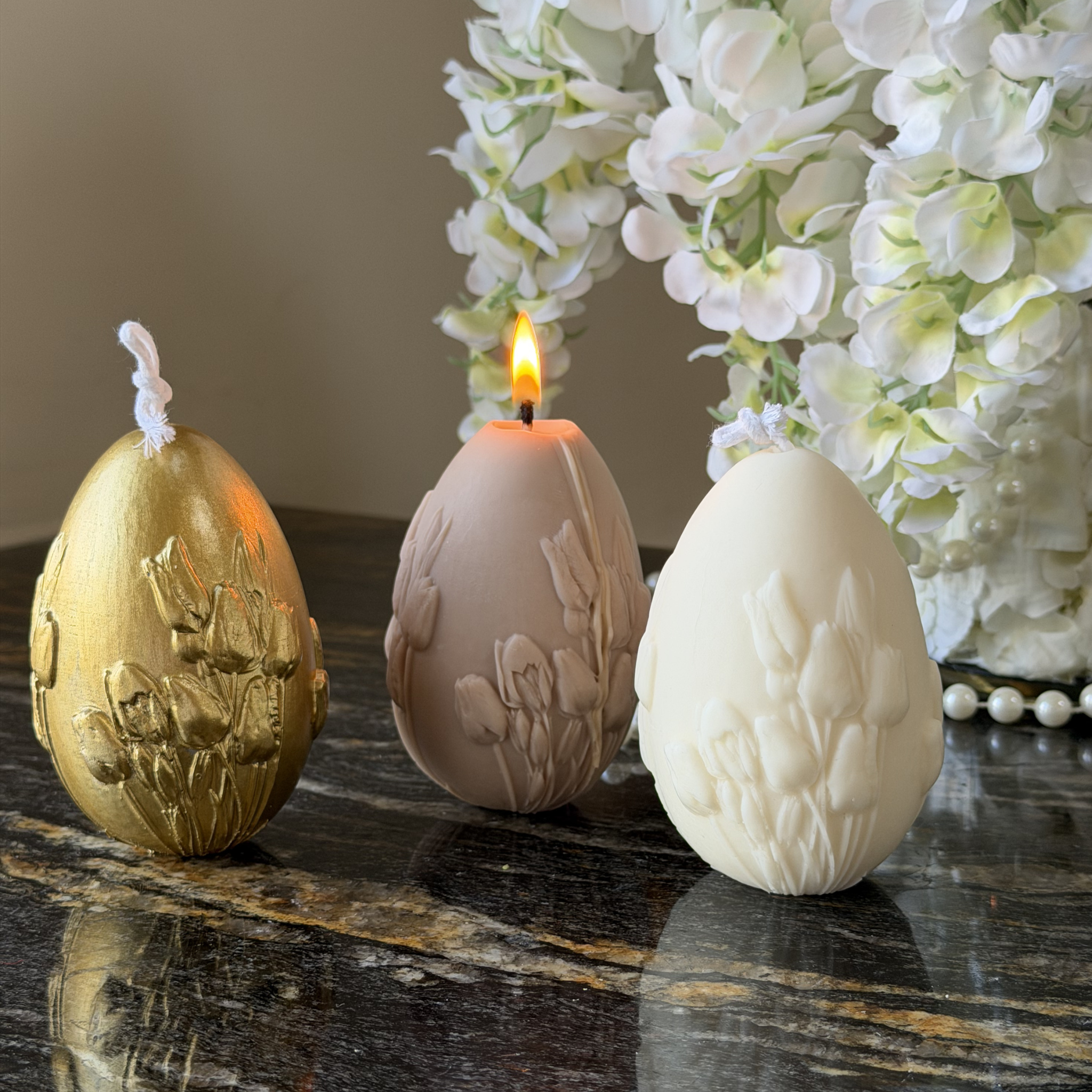 Świeca Jajko Pisanka Tulipany